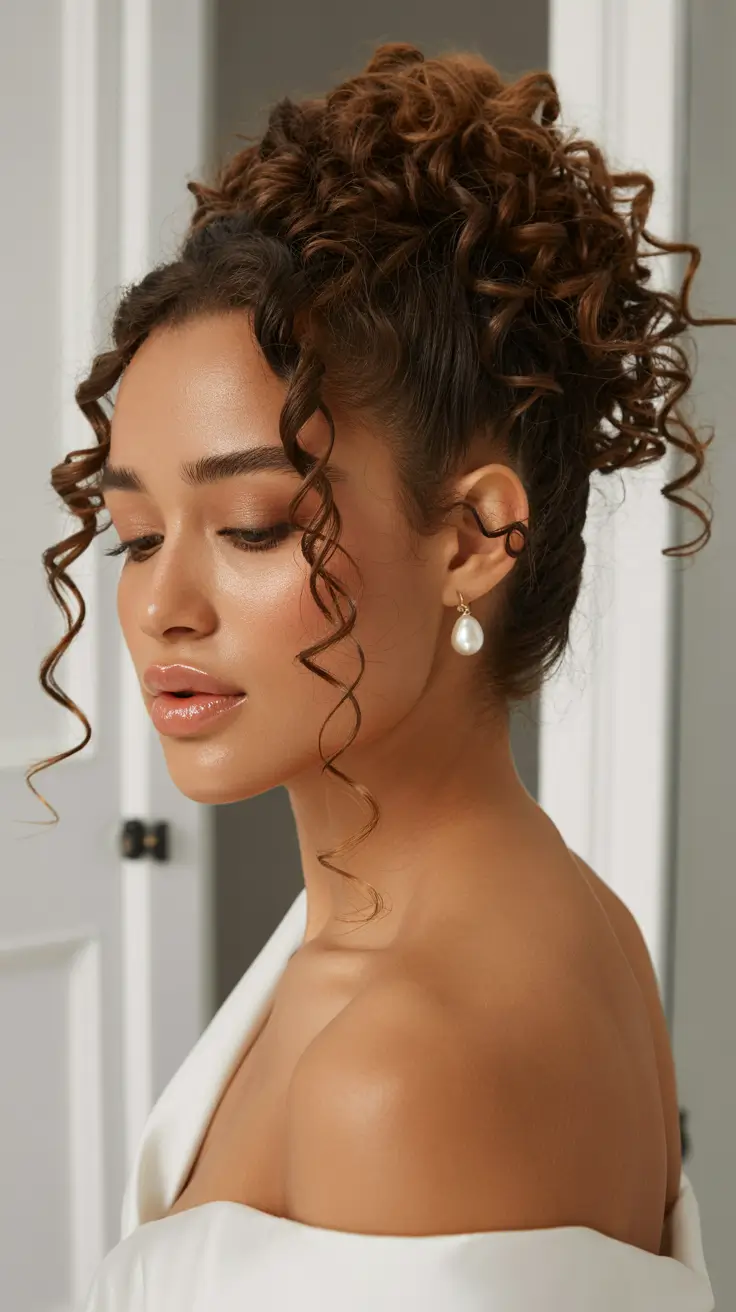 spring hairstyle black women 2026 Romantic High Curly Updo With Face Framing Tendrils