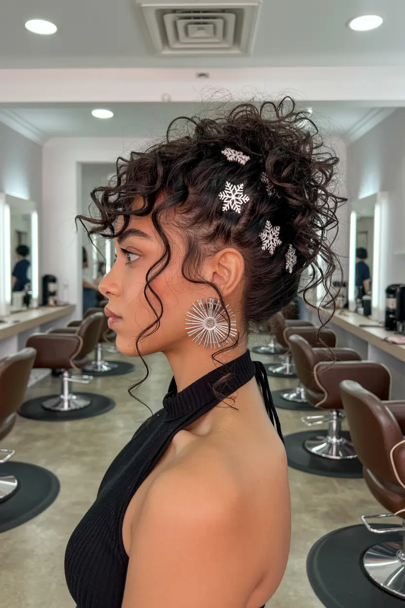 spring hairstyle black women 2026 Textured Curly Updo With Statement Accessories
