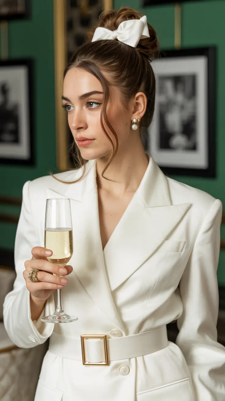 spring wedding hairstyle 2026 High Bun with Statement Bow