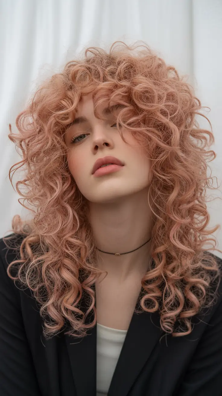 spring haircuts 2026 Rose Tinted Curly Medium Hair
