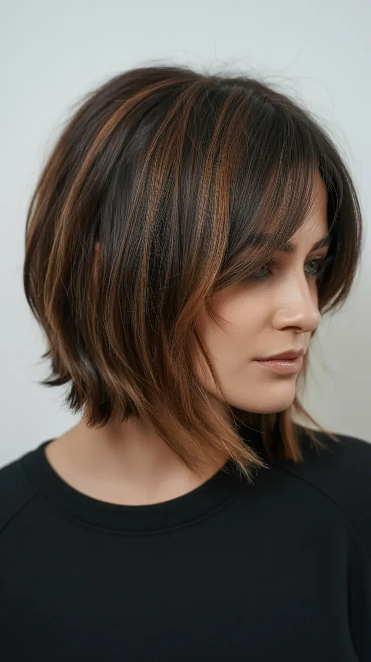 spring haircuts 2026 Layered Chocolate Bob