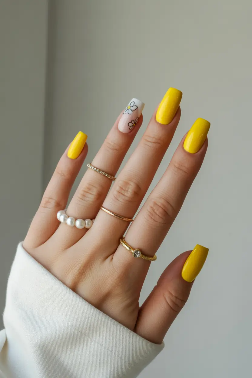 March Nails Color Ideas 2026 Solid Yellow Nails