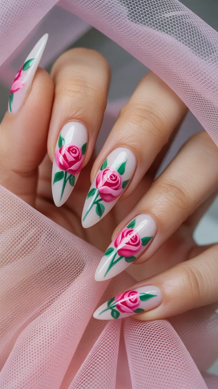 March Nails Color Ideas 2026 Rose Nail Art