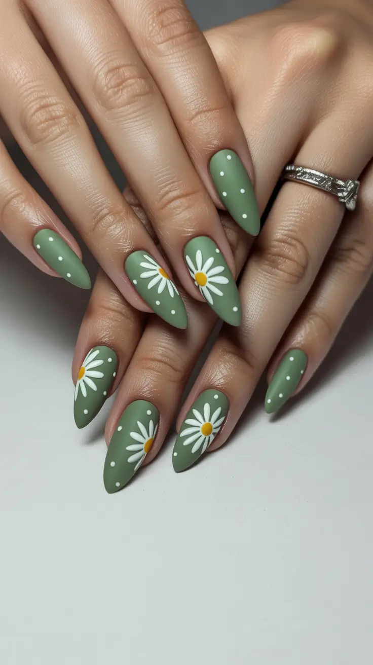 March Nails Color Ideas 2026 Green Almond Nails