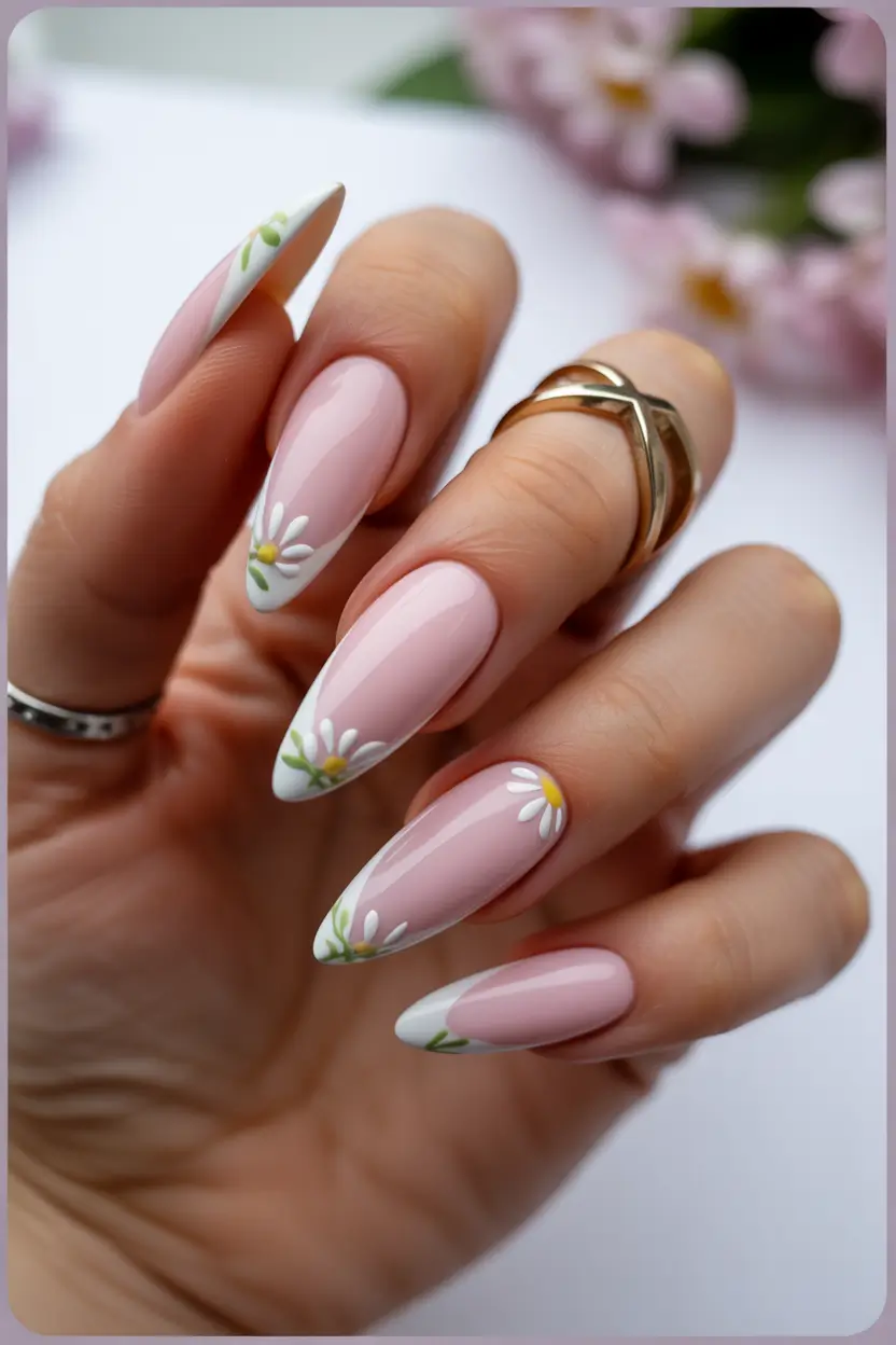 March Nails Ideas 2026 Spring Almond Daisy French