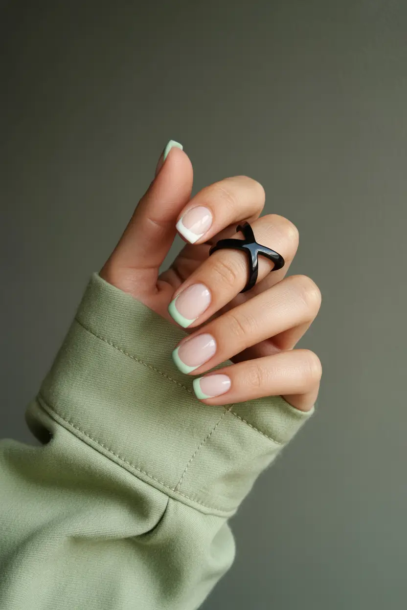 March Nails Ideas 2026 Green French Almond