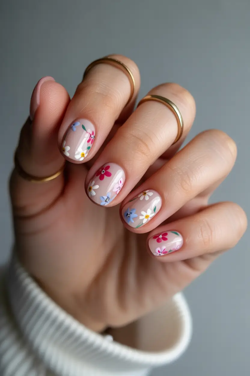 March Nails Ideas 2026 Spring Flowers Short