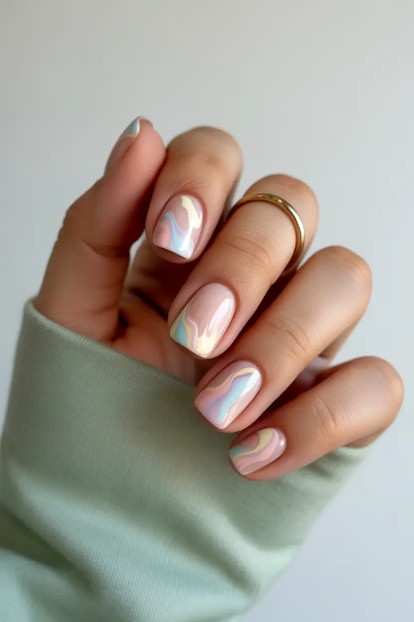 March Nails Ideas 2026 Pastel Swirl Nails for a Soft March Mood