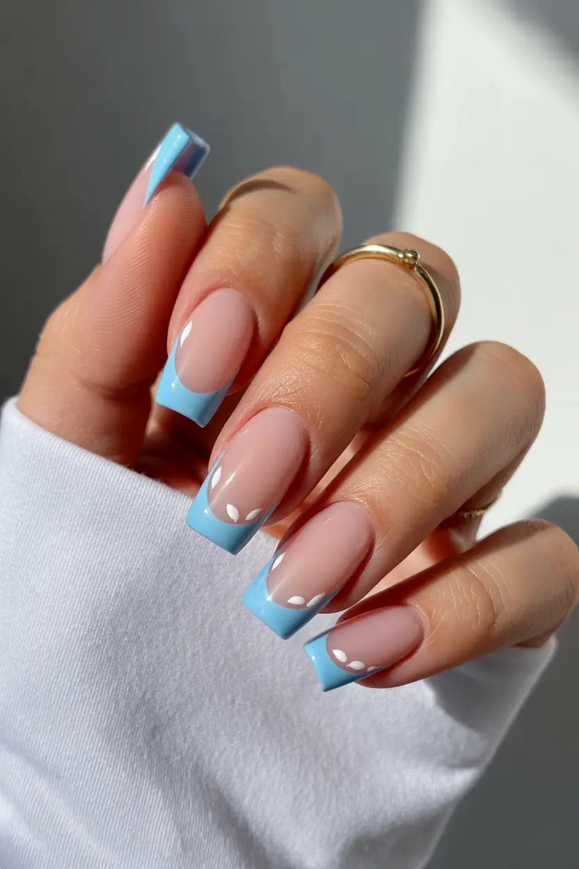 March Nails Ideas 2026 Simple Blue French