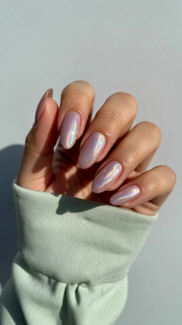 March Nails Ideas 2026 Pearl Chrome Almond