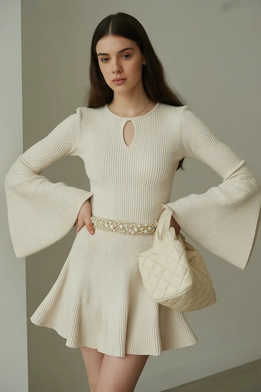 March Outfits Ideas 2026 Cream Knit Mini Dress With Quiet Luxury Energy