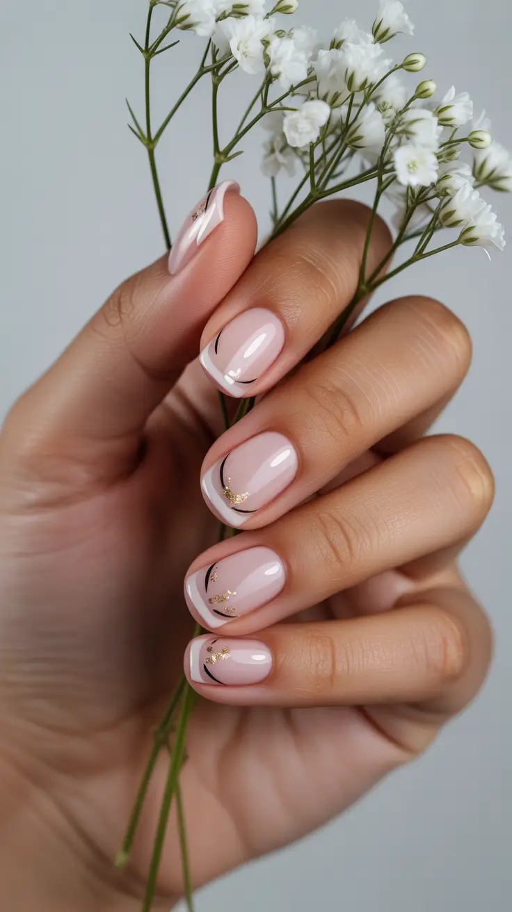 pink spring nails ideas 2026 Minimalist Blush Nails with Delicate Gold Details