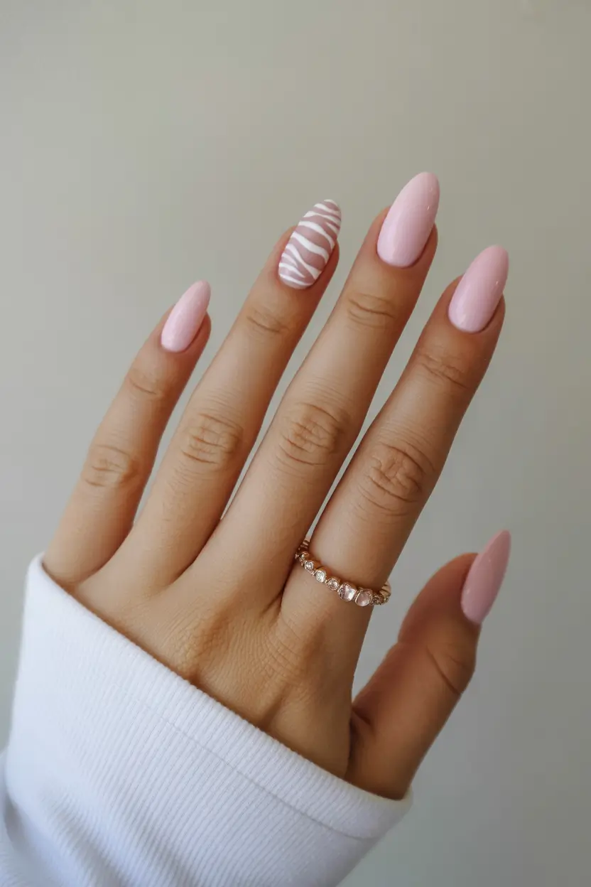 pink spring nails ideas 2026 Soft Baby Pink Minimalist Nails with Delicate Accent