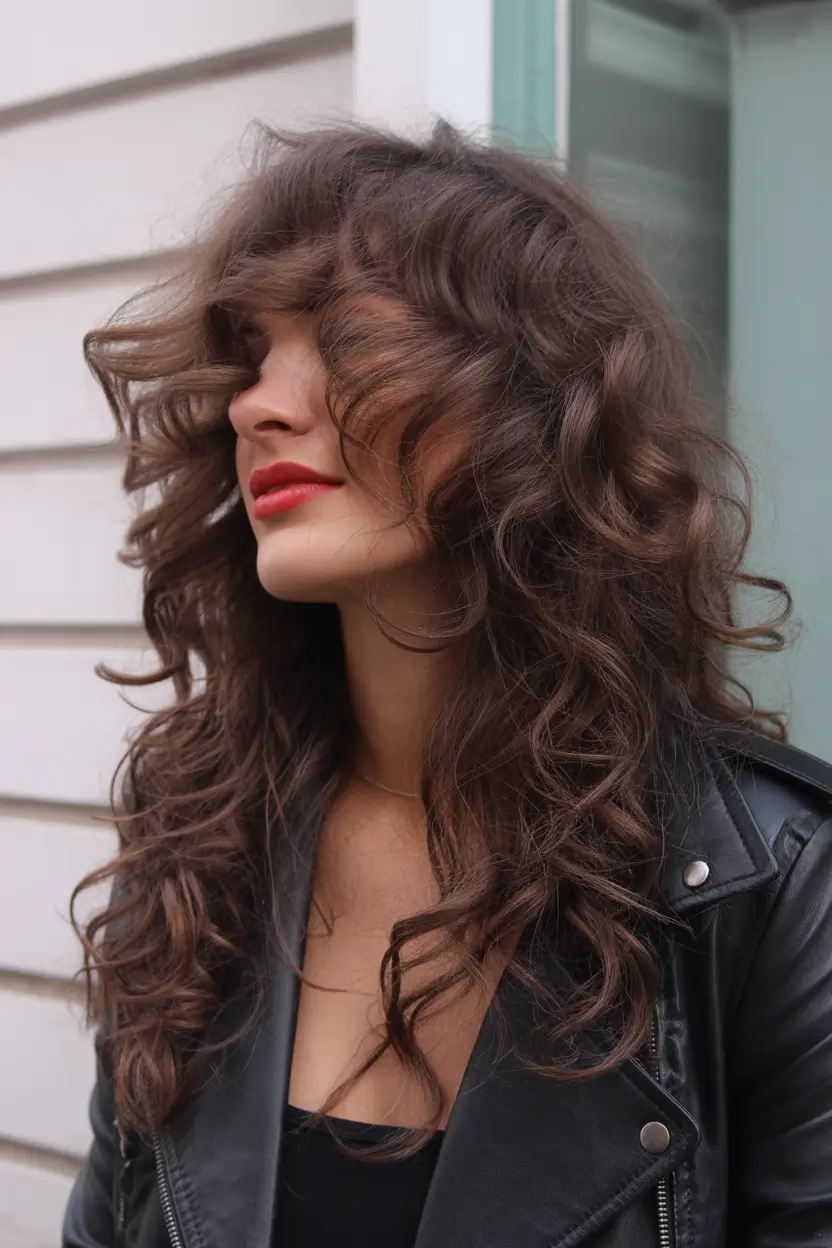 spring brown hair color 2026 Rich Dark Chestnut with Voluminous Spring Curls