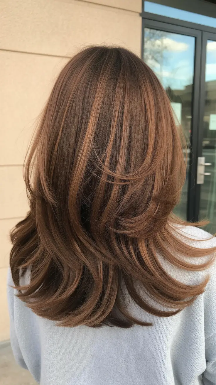 spring brown hair color 2026 Caramel Cinnamon Layers for Movement