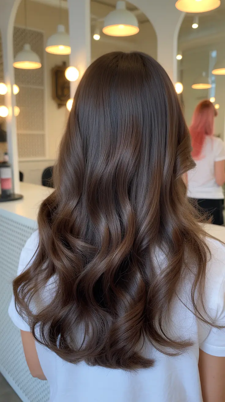 spring brown hair color 2026 Deep Chocolate with Cherry Glow