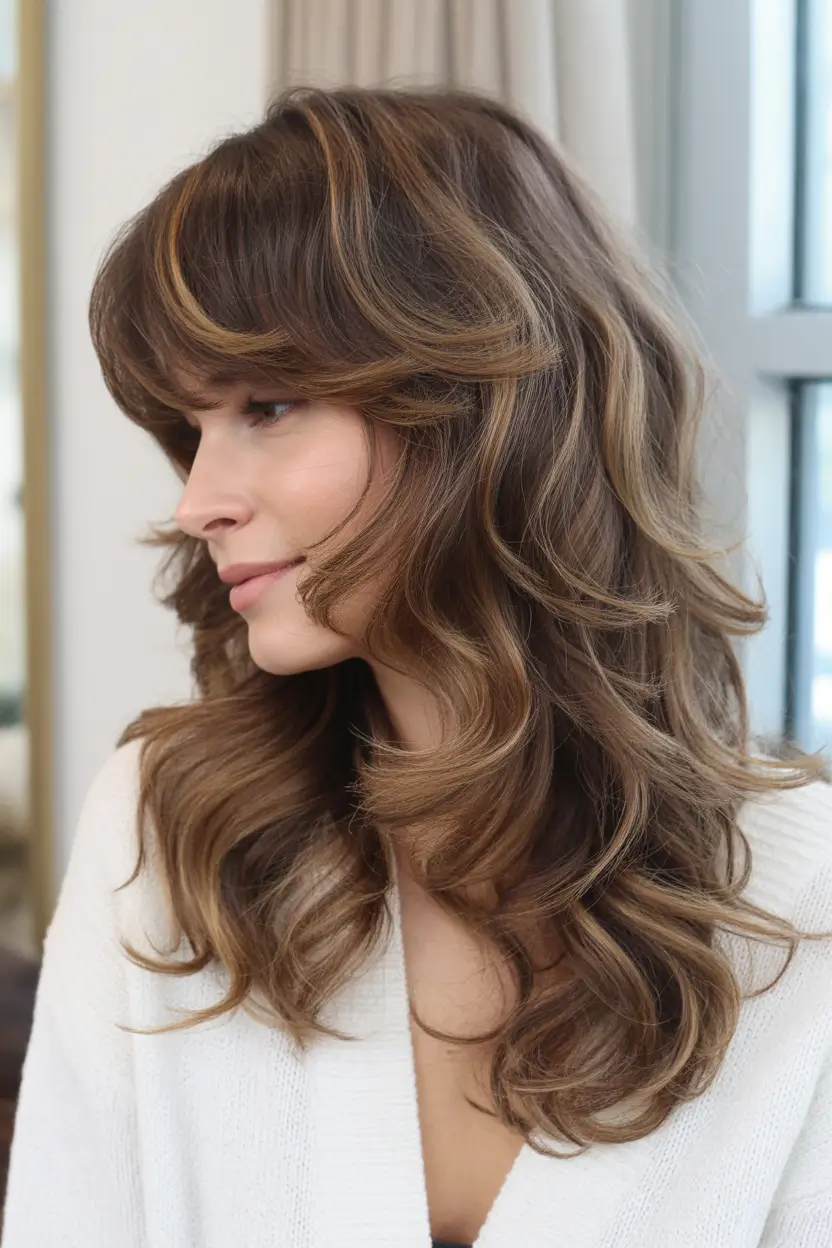 spring brown hair color 2026 Cinnamon Chestnut Volume with Soft Movement