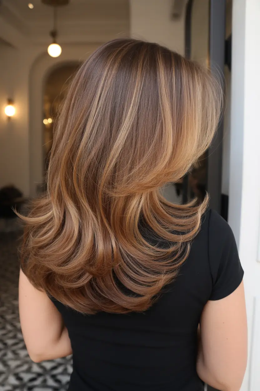 spring caramel hair color 2026 Layered Caramel Blend with Salted Chocolate Depth