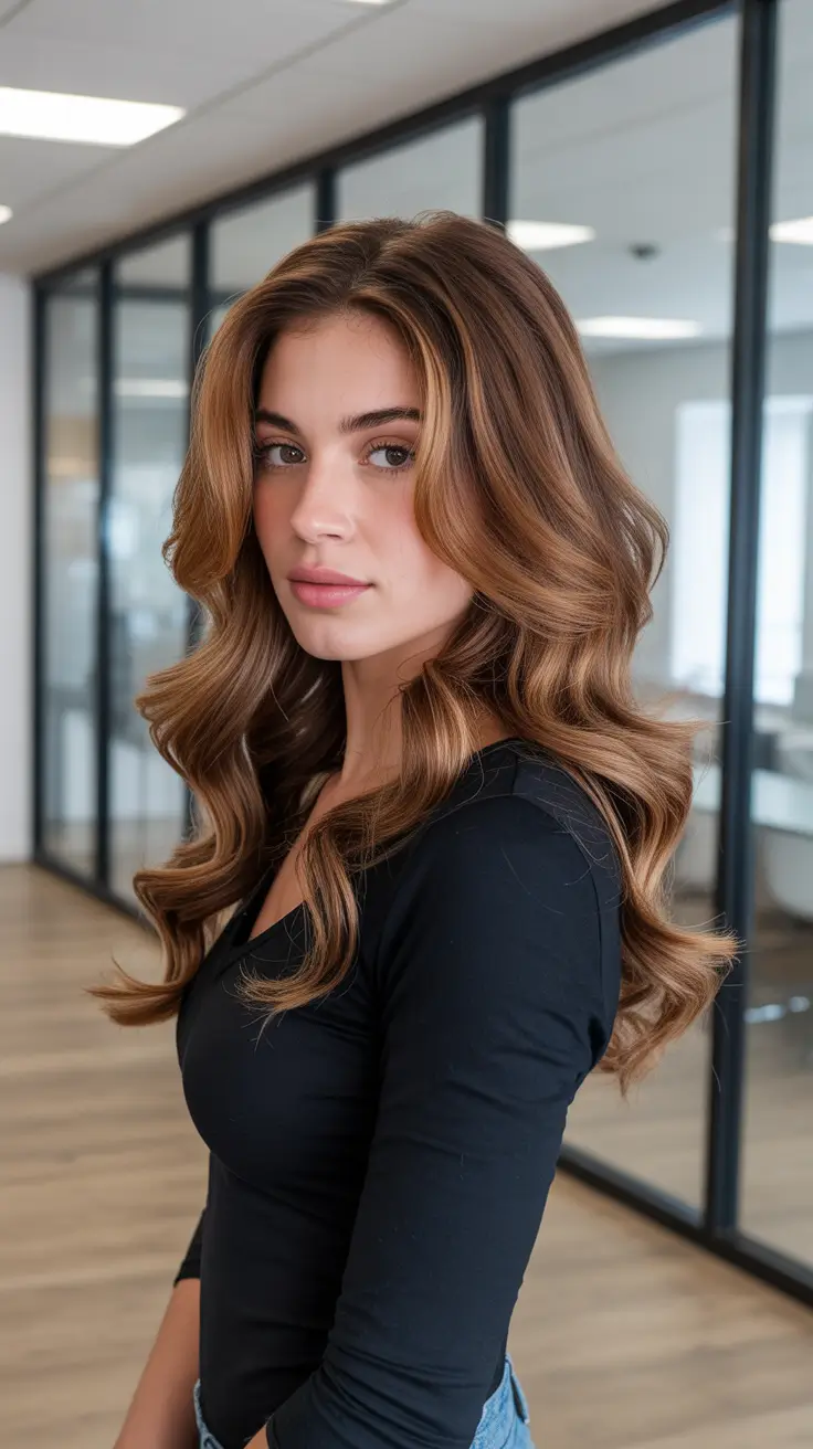 spring caramel hair color 2026 Face-Framing Caramel with Soft Brunette Depth