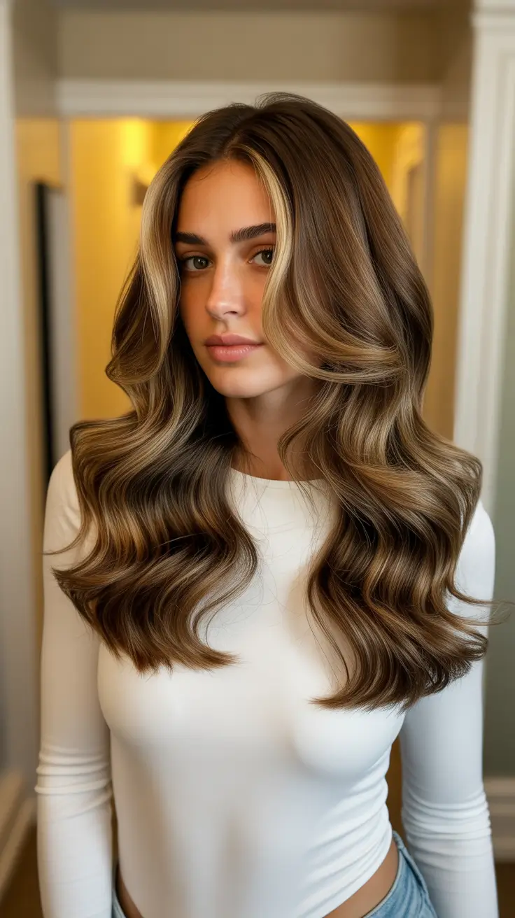 spring dark blonde hair color 2026 Polished Dark Blonde Waves with Caramel and Honey Depth