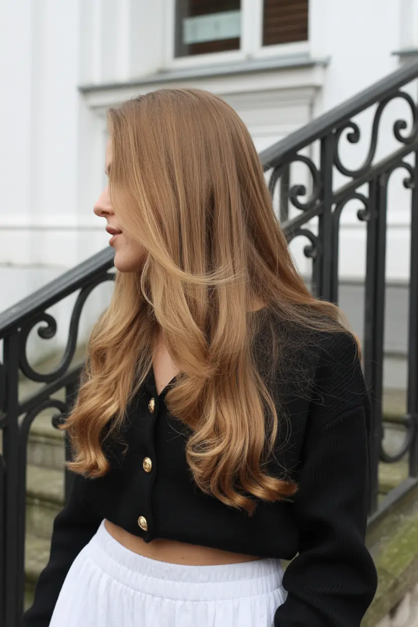 spring dark blonde hair color 2026 Natural Ombre Dark Blonde with Caramel and Copper Ends