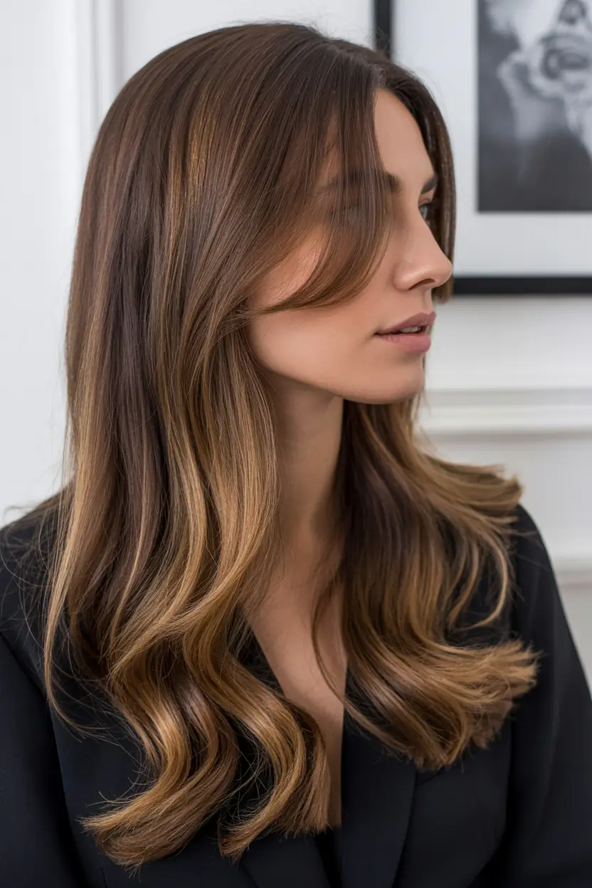 spring Hair Color Ideas to Look Younger 2026 Soft Caramel Ribbons for Effortless Brunettes