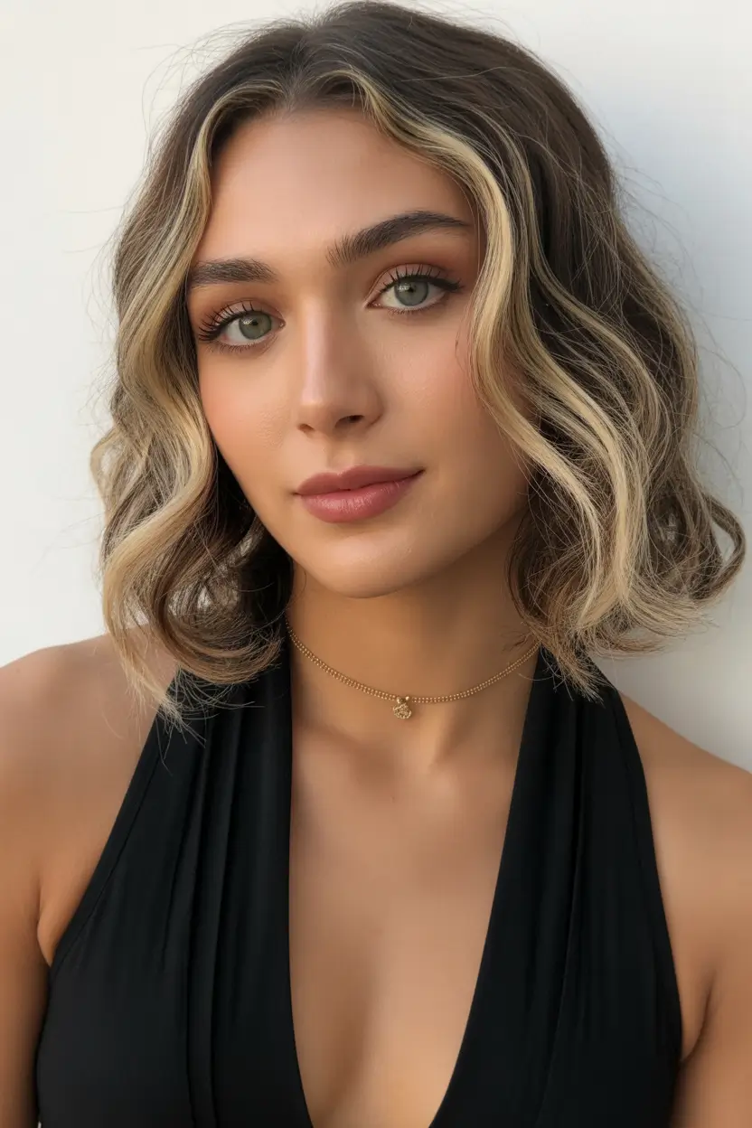spring Hair Color Ideas to Look Younger 2026 Soft Wavy Bob with Subtle Blonde Dimension