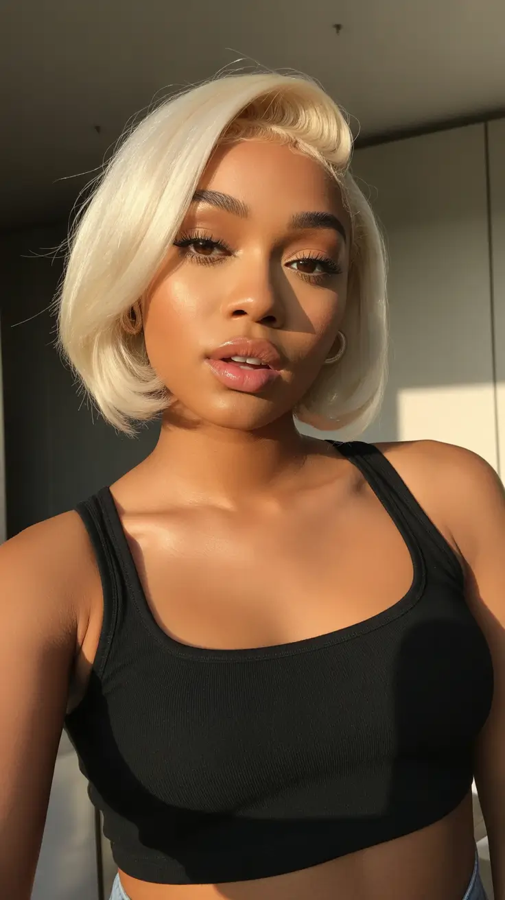 spring Hair Color Ideas to Look Younger 2026 Platinum Bob for Radiant Brown Skin Tone