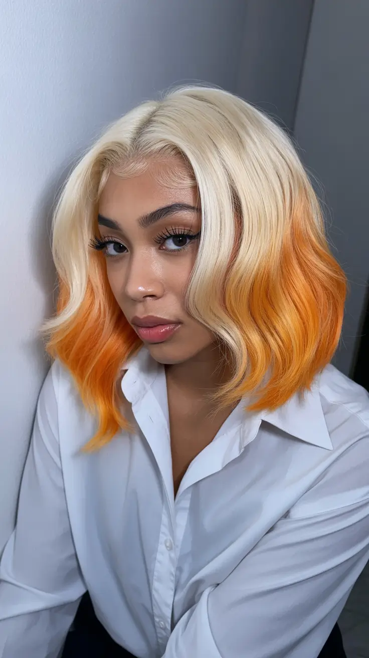 spring Hair Color Ideas to Look Younger 2026 Sunset Blonde and Red Bob with Vivid Energy