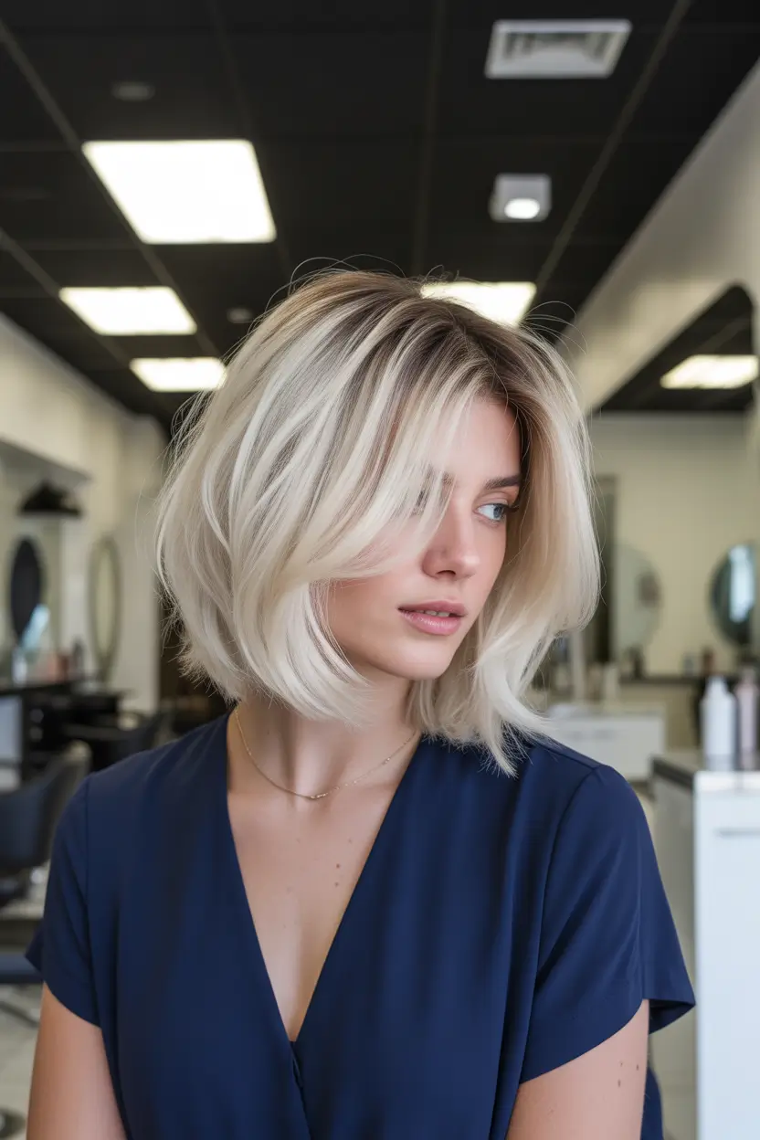 spring haircut inspiration 2026 Layered Blonde Volume Bob With Bangs