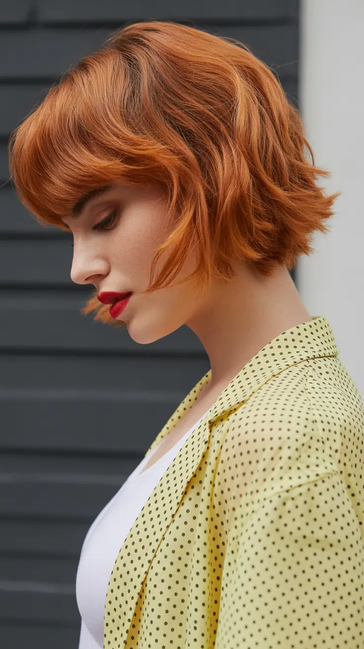 spring haircut inspiration 2026 Choppy Copper Bob with Bold Texture