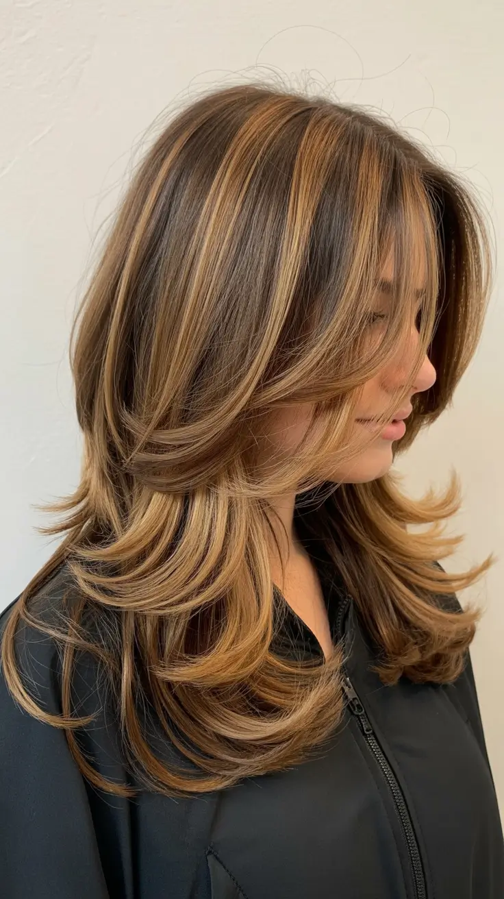 spring haircut inspiration 2026 Glossy Long Layers with Bold Blonde Contrast