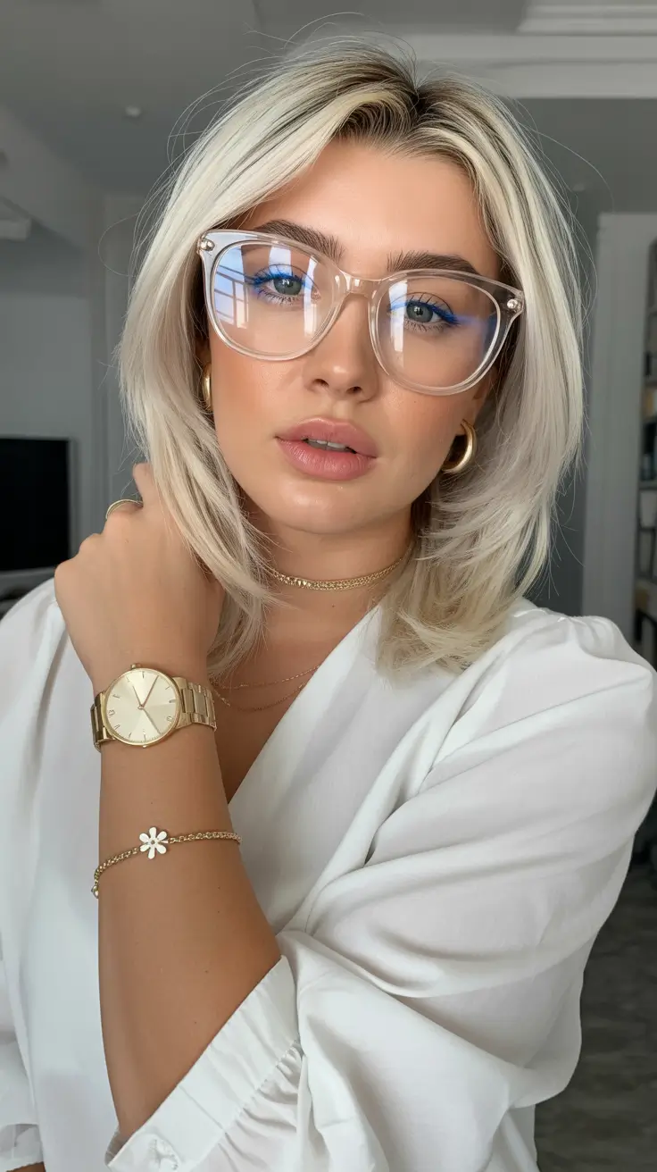 spring haircut inspiration 2026 Soft Platinum Medium Shag with Layers