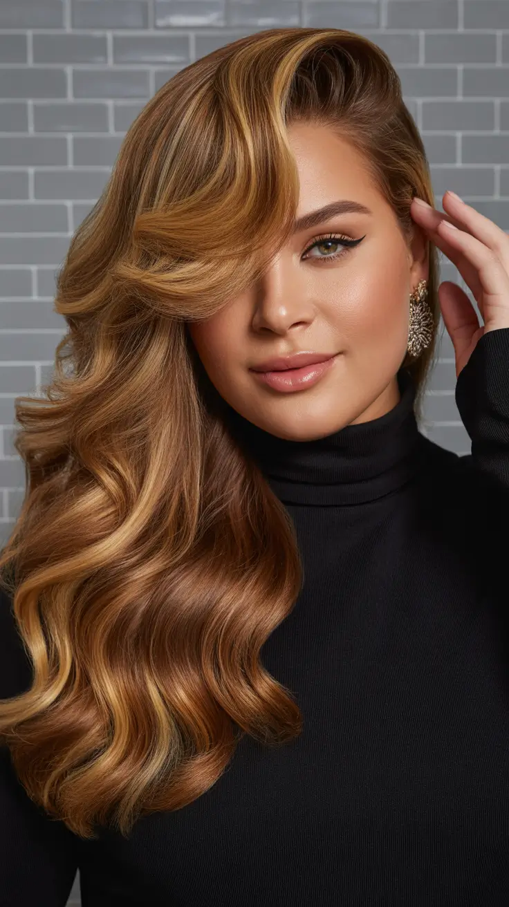 Spring Haircuts for Plus Size Women 2026 Glossy Side Swept Hollywood Layers