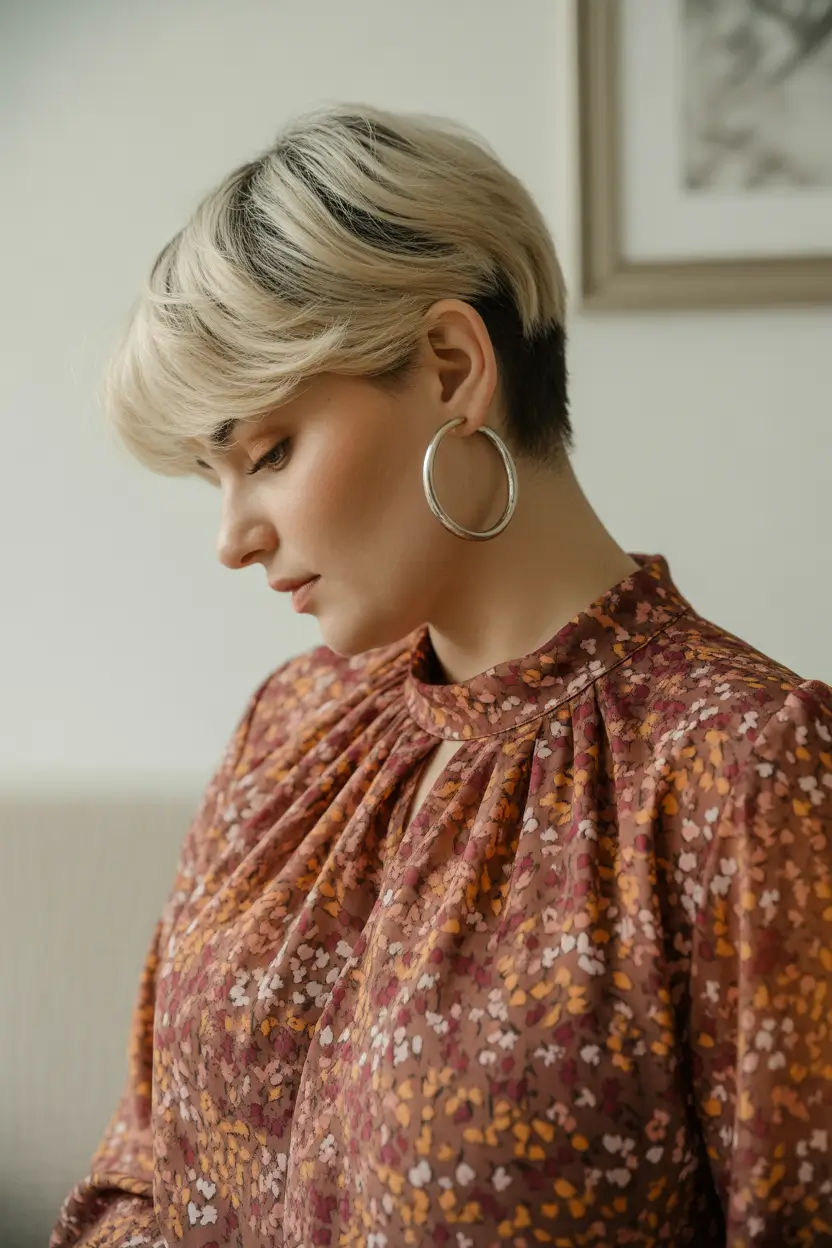 Spring Haircuts for Plus Size Women 2026 Textured Blonde Pixie With Undercut Detail