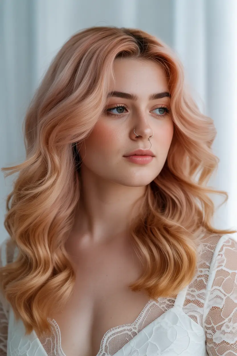 Spring Haircuts for Plus Size Women 2026 Soft Peach Lob With Romantic Waves