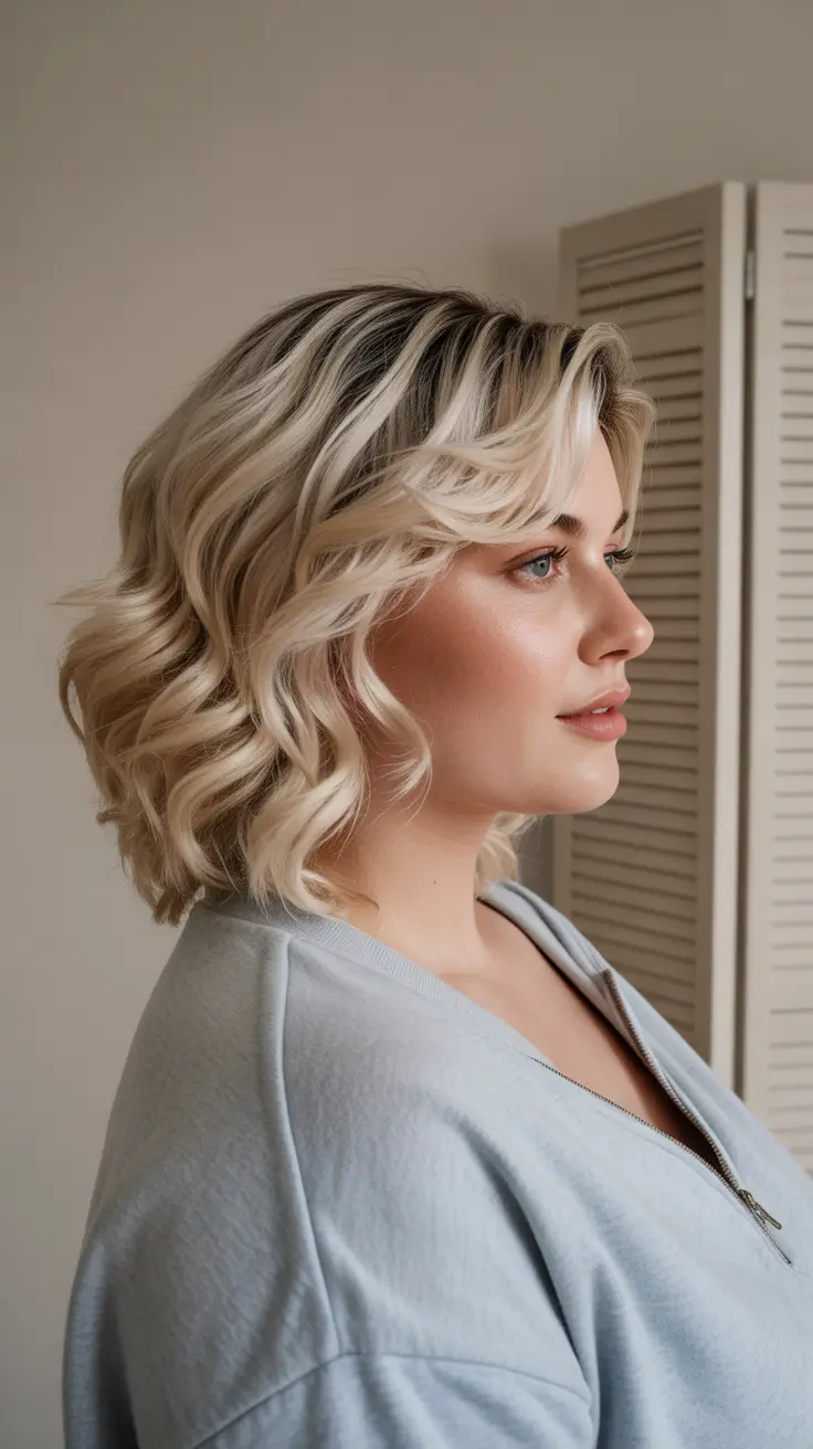 Spring Haircuts for Plus Size Women 2026 Wavy Blonde Short Bob with Volume