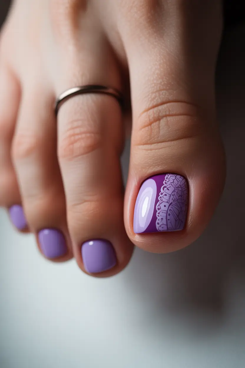 spring toe nails 2026 Modern Lilac Lace Elegance