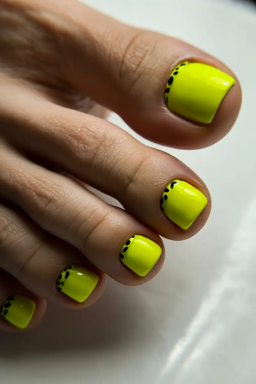 spring toe nails 2026 Neon Lemon Minimalism With Graphic Detail