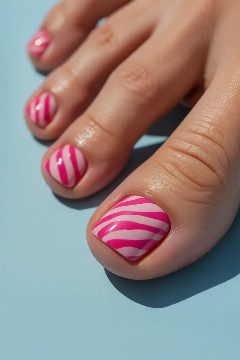 spring toe nails 2026 Soft Candy Stripe Pedicure Revival