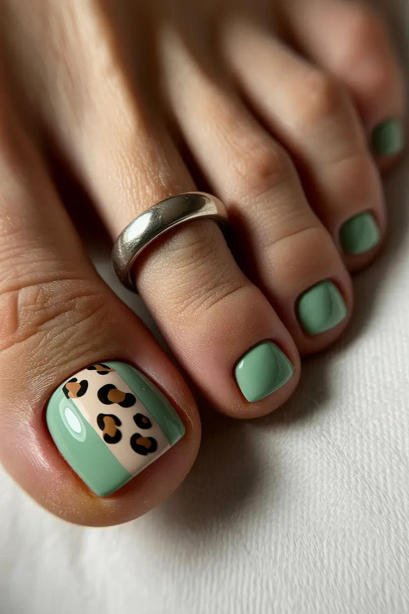 spring toe nails 2026 Soft Sage Minimalism with Wild Detail