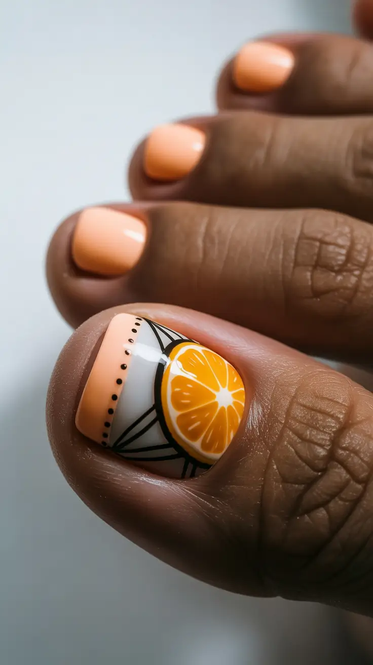 spring toe nails 2026 Soft Peach Citrus Art for Playful Spring Energy