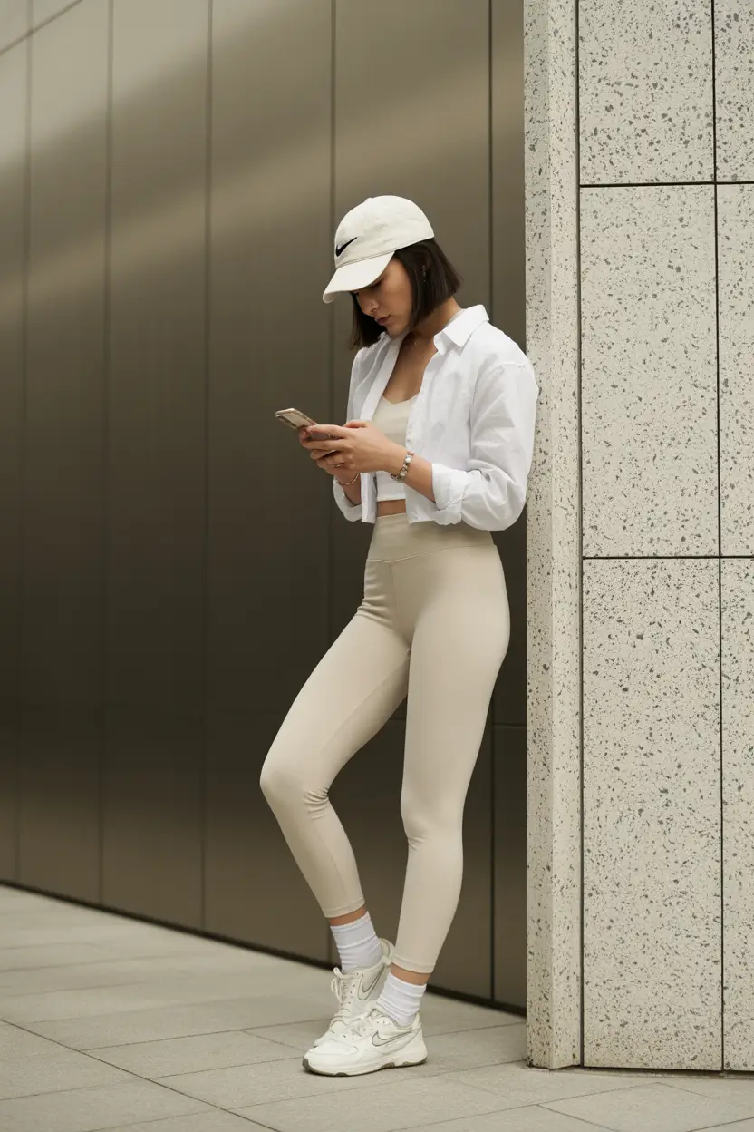 leggings outfit spring 2026 Soft Neutrals With a Sporty Calm