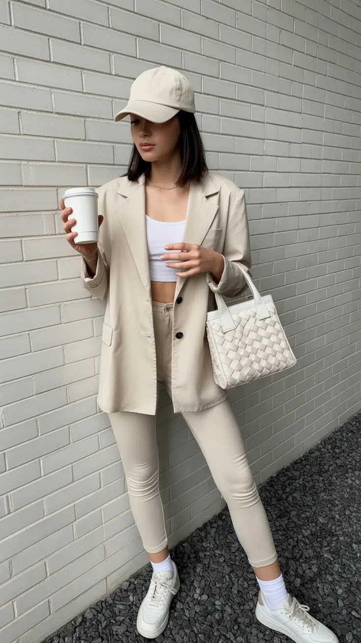 leggings outfit spring 2026 Beige Layers That Feel Elevated