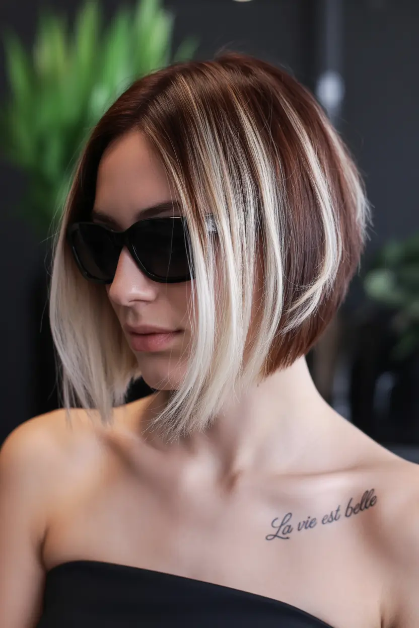 spring bob haircut 2026 Angled Bob With High Contrast Color