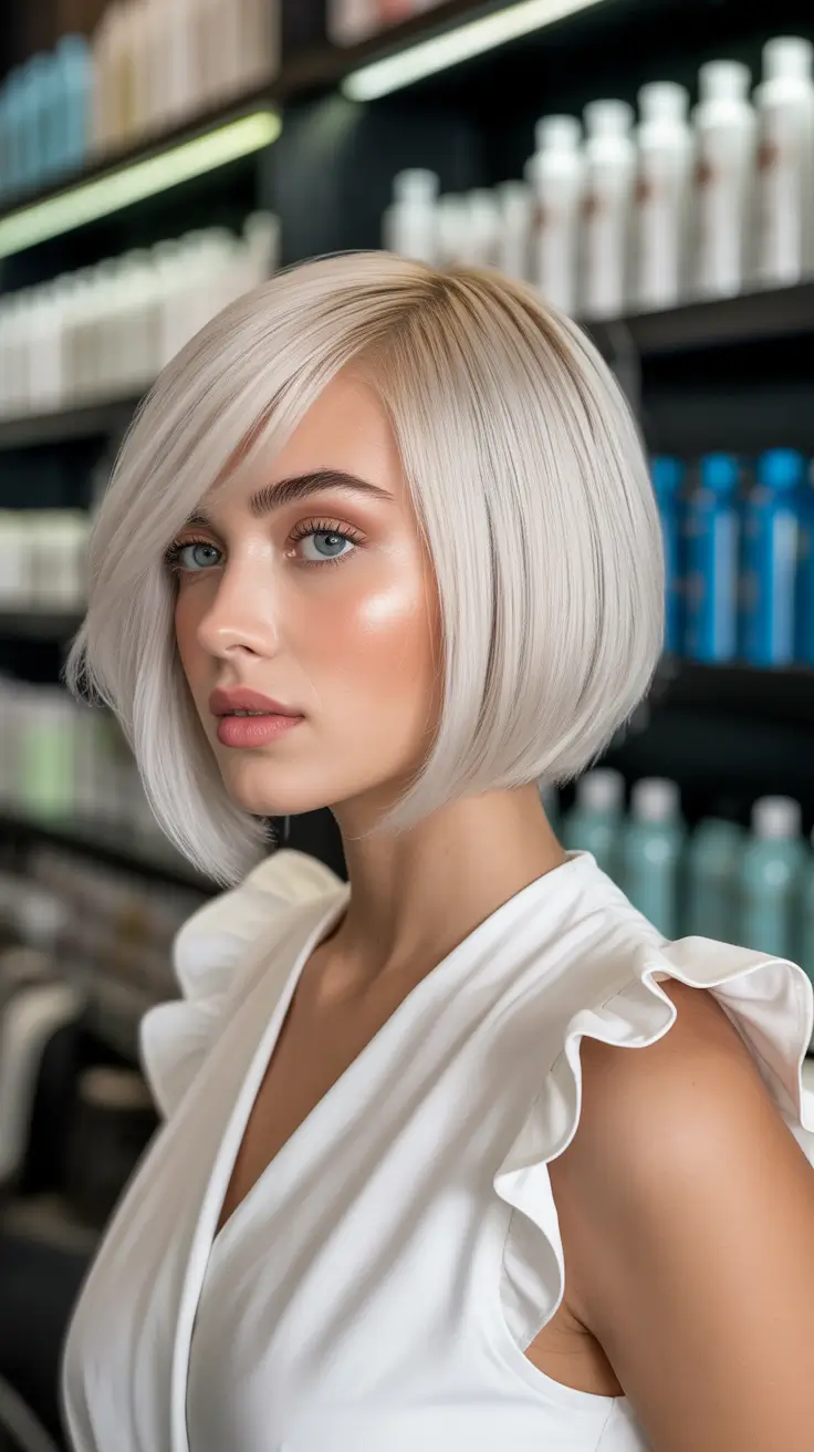 spring bob haircut 2026 Clean Platinum Bob With Sharp Line