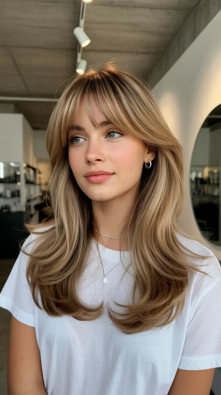 spring butterfly haircut 2026 Medium Length Butterfly Cut With Wispy Bangs