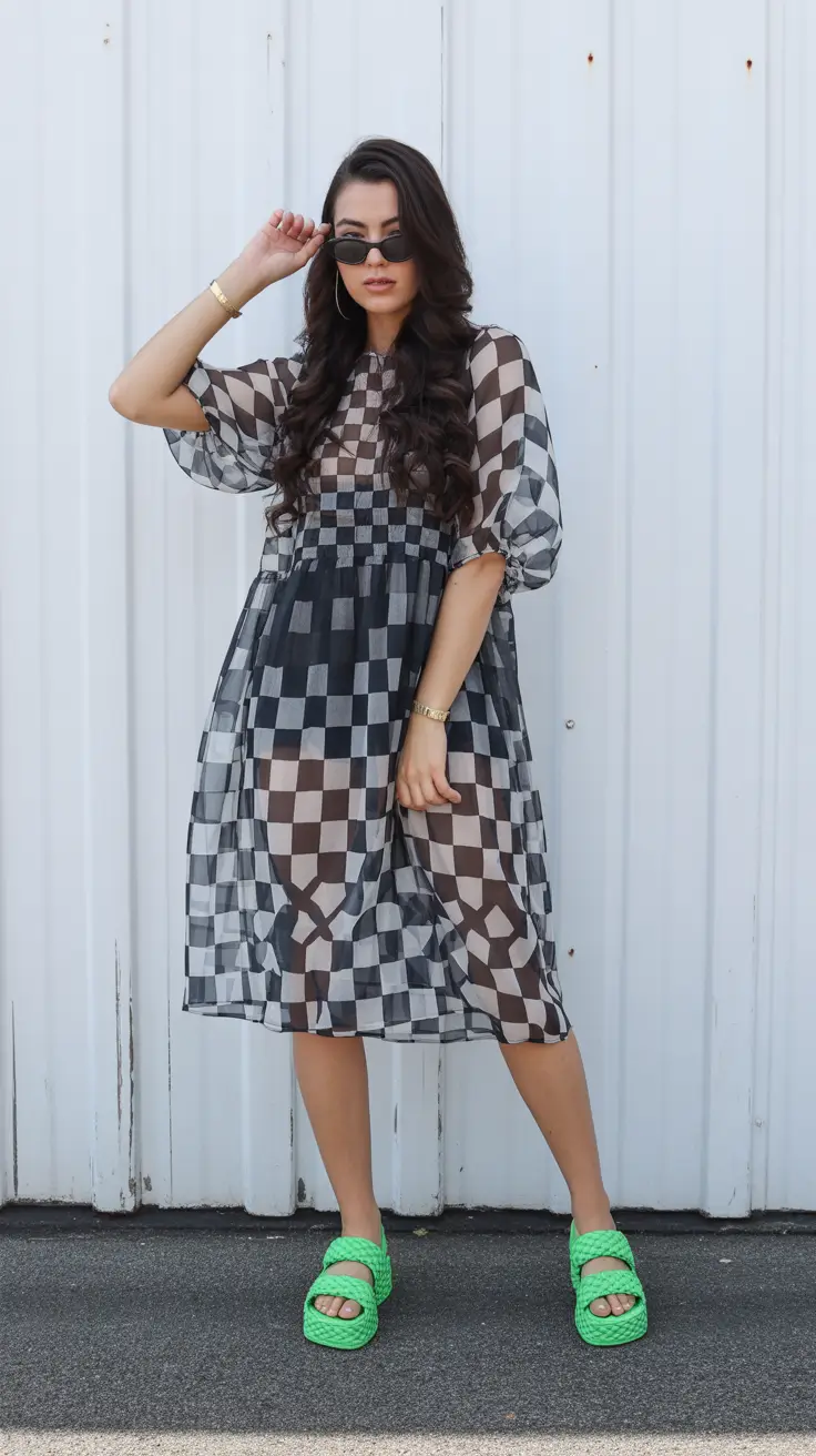 spring dress outfits 2026 Green and Black Check Dresses for Statement Style