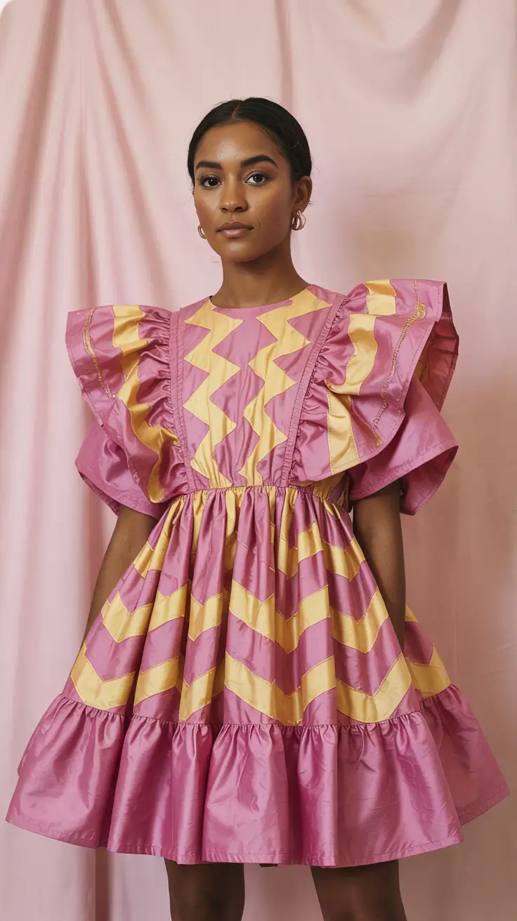 spring dress outfits 2026 Pink and Purple Zigzag Dress for Bold Spring Energy