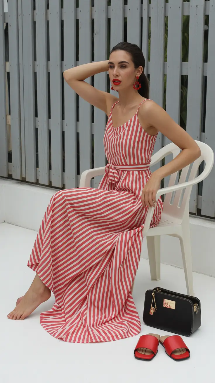 spring dress outfits 2026 Red Striped Maxi Dresses for Warm Weather Confidence